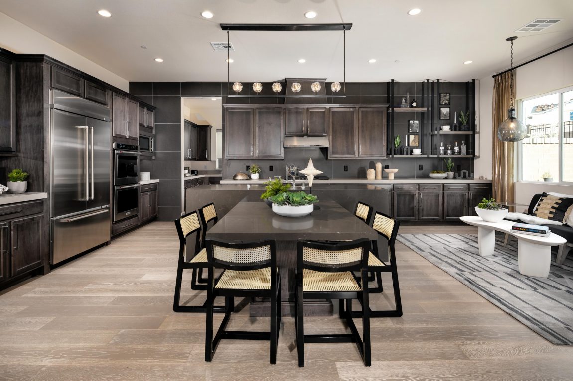 Luxury kitchen and dining room with tile wall