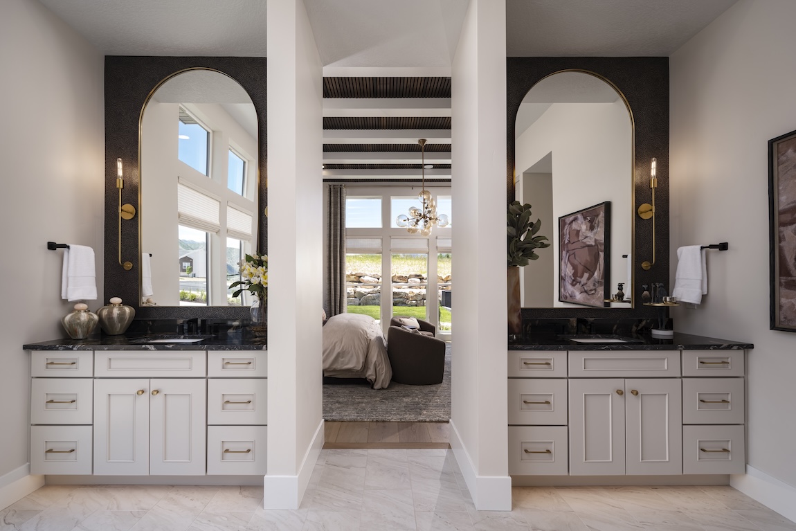 primary bathroom with dual sinks