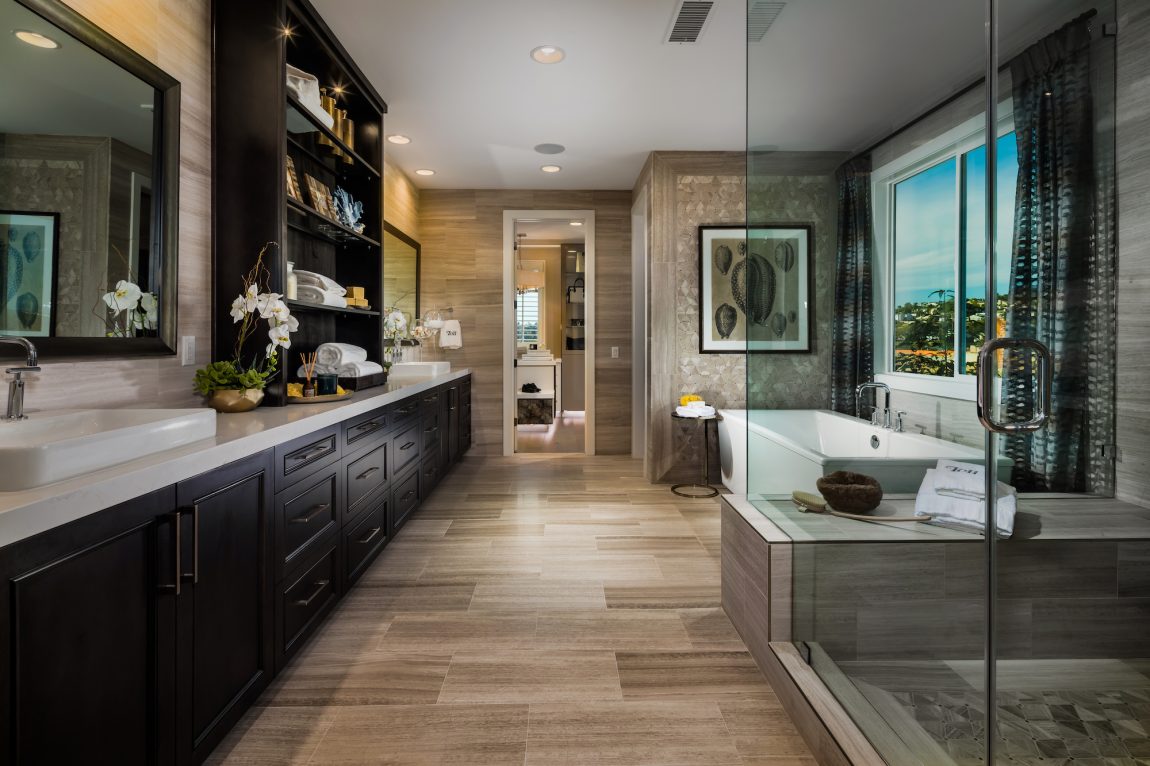 master bathroom with big shower and multiple sinks