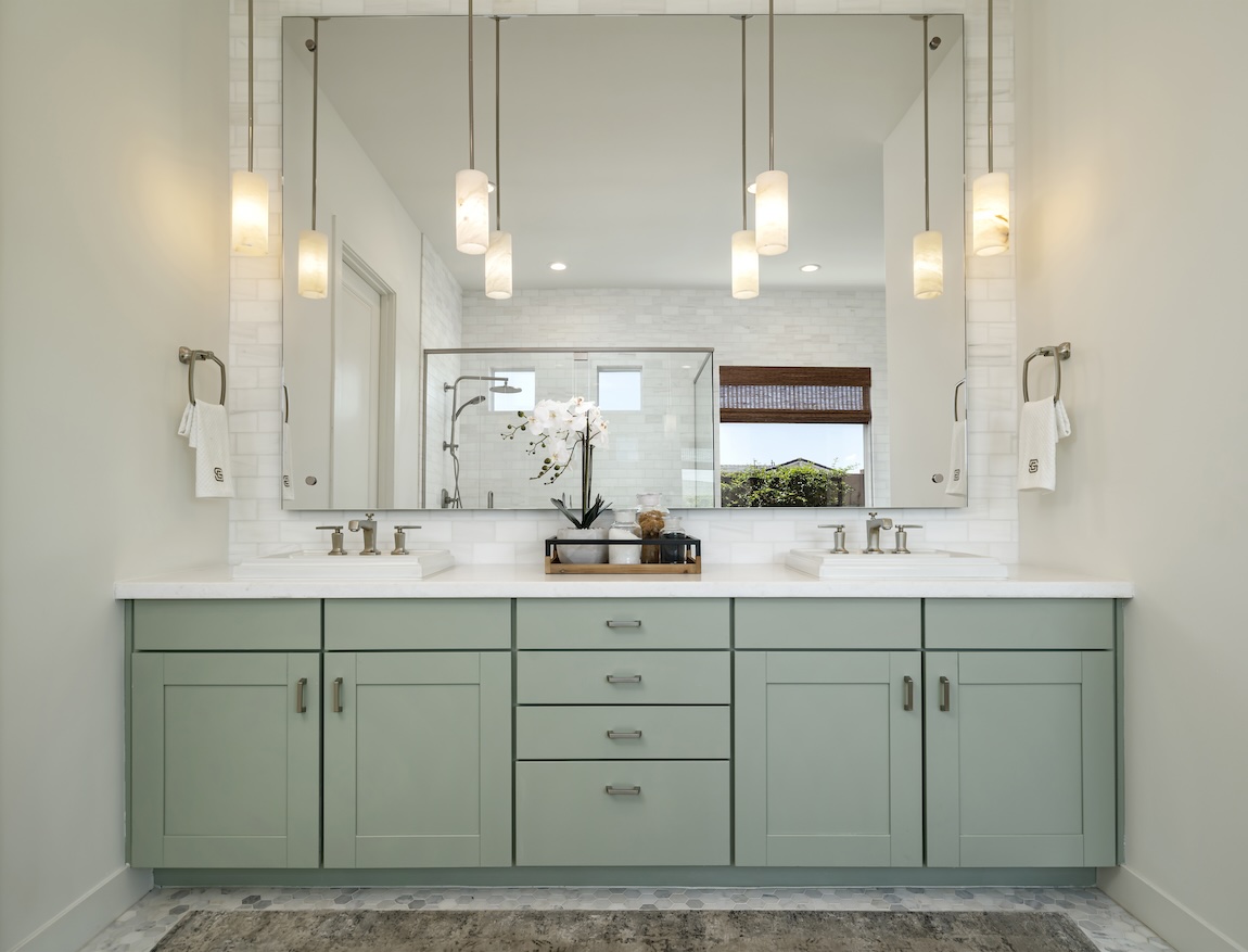 floating green bathroom vanity