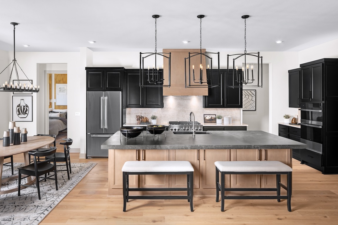 modern kitchen with black cabinetry