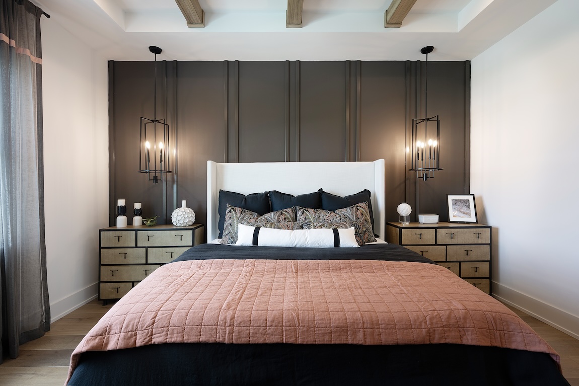 secondary modern farmhouse bedroom featuring warm neutral color palette